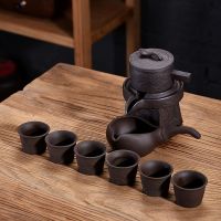 紫砂功夫茶具套装家用旅行半全自动石磨懒人创意茶杯茶叶罐泡茶壶 虎啸紫砂石磨自动茶具