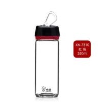 希诺单层水晶玻璃杯创意便携提手水杯带盖防漏女士茶杯7510/7511 XN-7510-350ML红色