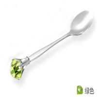 钻石造型304不锈钢咖啡搅拌勺搅拌棒冰勺汤勺/蜂蜜勺儿童勺长15cm 绿色一个搅拌勺