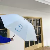韩国ins风简约格子晴雨两用伞学生便携手动折叠防晒遮阳伞情侣 蓝色小熊遮阳伞