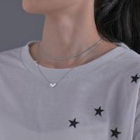 韩版钛钢设计感爱心love双层项链女ins小众品牌简约百搭锁骨链 银色款[可分开佩戴]