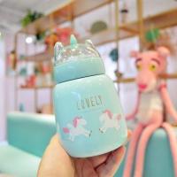 新ins可爱造型保温杯男女学生创意卡通便携韩版儿童不锈钢喝水杯 BW-随机独角兽裸杯 拧盖直饮[客户自粘帖]