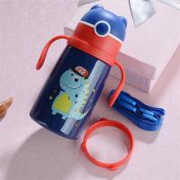 儿童保温杯带吸管两用水杯女男幼儿园婴儿宝宝小学生水壶背带手柄 宝石蓝内胆304不锈钢 380ML