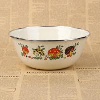 不锈钢包边怀旧经典搪瓷碗饭冰箱菜盆汤盆搪瓷搅拌碗碗汤碗菜碗 搪瓷碗[不带盖]花色随机1个 16cm