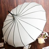 包边公主气质晴雨伞女生长柄伞英伦可爱雨伞学生遮阳伞下雨季两用 米白色-英伦16骨