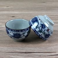 景德镇陶瓷茶杯子青花瓷圆形杯复古功夫杯牡丹花喝茶盅小杯品茗杯 3个茶杯