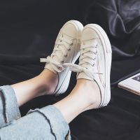 彩虹低帮帆布鞋女学生韩版百搭2021新潮春秋季ins原宿学院小白鞋 白色（没有彩虹袜和彩色带） 彩虹半拖 35 标准码