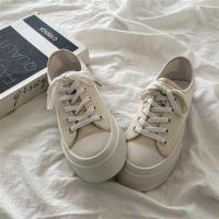 小众原创日系大头小白鞋女2021新款ins潮厚底圆头百搭可爱帆布鞋 米白色普通版 35[偏大一码]