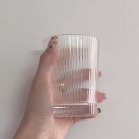 玻璃杯ins风vintage杯子咖啡杯简约日式细条纹水杯女韩国清新可爱 竖纹透明矮款[220ml]