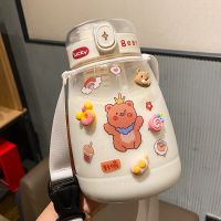 1500ml高颜值水杯子女便携韩版双饮吸管杯学生防摔大容量水壶可爱 双饮吸管杯[大白]1500毫升 单杯