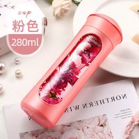 富光FGA玻璃杯韩版学生耐高温泡茶杯子女士塑玻杯茶水分离水杯ins 绮萝粉红色280ML