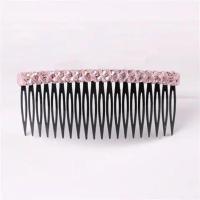 成人水晶钻头饰品压发梳插梳防滑顶夹一字夹刘海发卡子韩国发夹女 粉色 中号