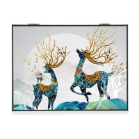 电表箱装饰画免打孔北欧现代简约遮挡配电箱总开关电闸盒客厅挂画 福鹿安康 40X30可覆盖32X22掀盖式金框