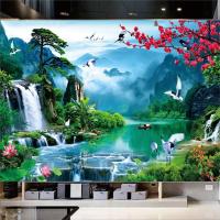 客厅沙发电视背景墙卧室办公室书房自粘装饰画新款流水生财壁饰画[9月24日发完] B-1人间仙境 中:宽1.2x高0.8米