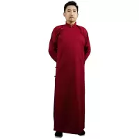 棉麻相声大褂民国长衫评书快板教书先生粗布演出服装长袍大马褂男 酒红色(手工布扣款) M-160码