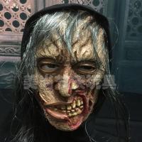 万圣节恐怖面具男女头套 密室鬼屋NPC僵尸女鬼面具长发贞子COS 带发咬牙面具(背面是黑布)