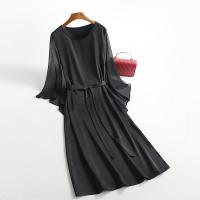 [杭州专柜]重磅醋酸连衣裙女2021夏新款超仙温柔风拼接裙子 黑色 M 90-110