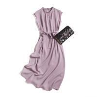 气质法式轻熟重磅醋酸缎面2021夏连衣裙女无袖背心裙收腰显瘦长裙[15天内发货] 浅紫色 S 90-100