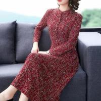 阔太太高端洋气长袖连衣裙2021春秋冬新款中年女装气质贵夫人长裙 红花 高品质 L 100-110