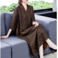 正宗香云真品丝高端夏季新款宽松台湾品牌时尚女装大码杭州连衣裙 暗卡其 L 95-115斤