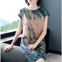 杭州丝绸特价清仓真丝连衣裙女中长款高档大码中年妈妈桑蚕丝裙夏 绿色 M 95-105斤