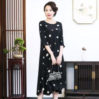 反季重磅真丝连衣裙长款夏季特价清仓大牌高档杭州丝绸桑蚕丝女装 黑白波点 M