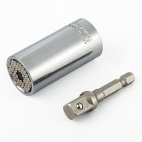 万能套筒头扳手工具套装棘轮电钻德国多功能万用套管电动魔术套筒 银色套筒普通款7-19MM+连接杆