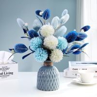 北欧风陶瓷花瓶假花仿真花高档摆件客厅干花插花水养家居饰品批发 蓝瓶[单瓶+麻绳[已缠+破损包赔as
