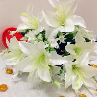 新品仿真花[经典百合花]假花(花+花盆)客厅家居餐桌摆件装饰花 单枝百合无瓶(清新白)