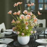 客厅餐桌装饰桌摆花床头柜仿真布花盆栽卧室仿真花假花样板房摆件 粉可爱+白圆瓷瓶