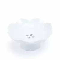 可沥水陶瓷高足高脚盘点心茶点盘干果日式水果碟中式托盘供佛果盘 莲花果碟（玉白）