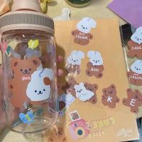可爱卡通玻璃随手杯少女心DIY小熊粉咖色学生水杯简约便携保温杯 咖色杯子(送贴纸)