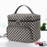 旅行化妆包洗漱包女便携出差多功能防水大容量化妆品收纳包化妆袋 格子-藏青