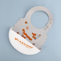 新升级免洗儿童防水软硅胶饭兜超柔围兜宝宝吃饭兜七天无理由退换 双色恐龙(新升级硅胶)