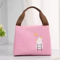 加厚保温饭盒袋便当手提包铝箔防水防油午餐包学生带饭袋小拎布包 粉色小熊摘星星(收藏勺子)