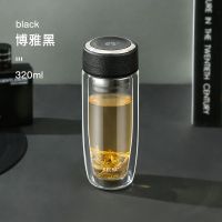 物生物双层玻璃杯高档智能鹅蛋杯子男女士耐高温防爆隔热泡茶水杯 博雅黑[皮纹杯盖] 320ml智能测温