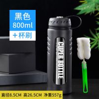 大容量玻璃杯防烫防摔水壶耐热防暴水杯户外防摔杯子旅行双层茶杯 骑士黑 新款双层塑玻杯800ml