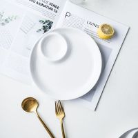 陶瓷家用饺子盘大盘带醋碟寿司薯条虾盘家用分格子母盘日式卡通 白盘 9英寸饺子盘一个装(图案随机)