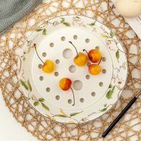 唐山骨瓷8英寸饺子盘沥水双层盘陶瓷水饺盘深盘子菜盘圆形托盘 香榭丽舍-8英寸沥水盘