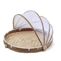 农家竹制品家用竹筐收纳馒头筐馍筐防尘筐晒干货防苍蝇菜罩晾晒筐 原色圆形精编多孔30厘米