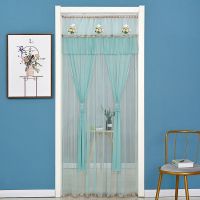 双层纱门帘卧室厨房家用隔断帘免打孔夏季防蚊虫蕾丝帘遮挡帘两用 双层纱翡翠绿 宽80*高200cm(送魔术贴)
