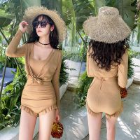 泳衣女韩版新款仙女范性感聚拢外罩衫镂空保守遮肚显瘦泳装厂批发 8218卡其 M建议80-95斤