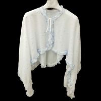 夏季防晒衣女防紫外线小披肩短款外套旅游骑行空调长袖雪纺纱开衫 棉绸料蓝边 均码(120斤以下)