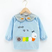 秋冬儿童防水罩衣宝宝长袖吃饭围裙围兜幼儿园绘画防污脏护衣 浅蓝色毛毛虫 90/15[建议1周岁-2周岁]