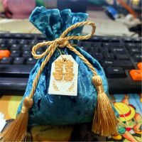 结婚用品婚庆丝绒布袋子回礼创意喜糖袋中式婚礼喜糖盒糖果包装袋 兰色(金色流苏) 小号10个装