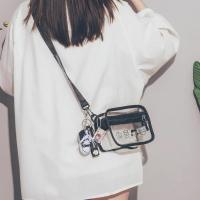 透明小包包女2021新款潮流夏季韩版百搭ins果冻包简约单肩斜挎包 黑色透明斜挎包[赠挂饰] 无挂件