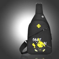 潮牌胸包男斜挎包女学生韩版潮流多功能新款背包男士包包单肩包 黑色-耳机孔 送+挂件+连接线