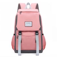 学生书包女韩版大容量校园风高中大学生休闲简约帆布甜甜圈双肩包 粉配灰