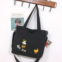 大容量新款多用帆布包女学生单肩斜跨包初中书包简约百搭原创背包 外包米老鼠黑色211 无挂饰