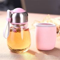 小仙女玻璃杯子便携水杯女学生韩版可爱随手杯清新简约耐热泡茶杯 迷你可爱杯带茶隔[送杯套]400ml 单杯